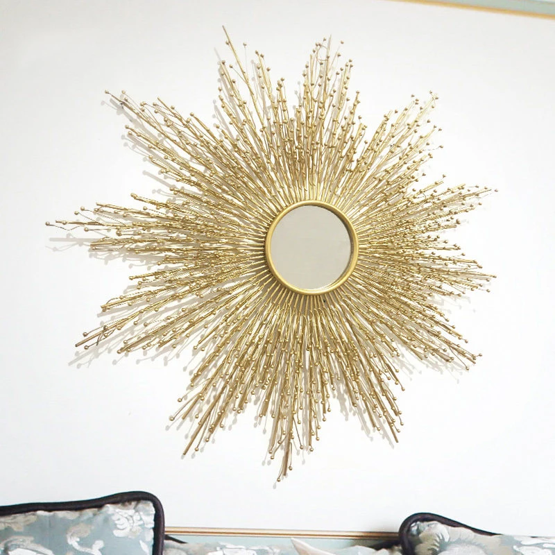 Современные кованые декоративные зеркальные настенные подвески в форме солнца, украшения для дома в отеле, наклейка на стену для гостиной, художественные украшения