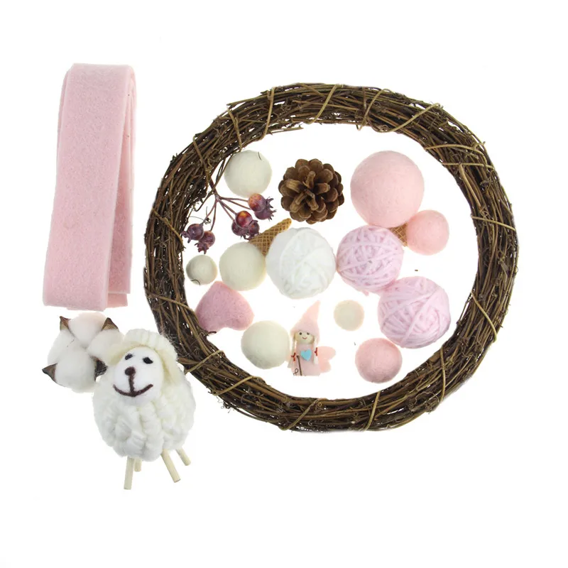Pink DIY Kit 25 см Рождественский венок шерсть чувственная Гирлянда DIY комплект для передней дверной венок украшение для свадебной вечеринки фетр ручной работы овца цветочный венок - Цвет: Pink DIY Kit