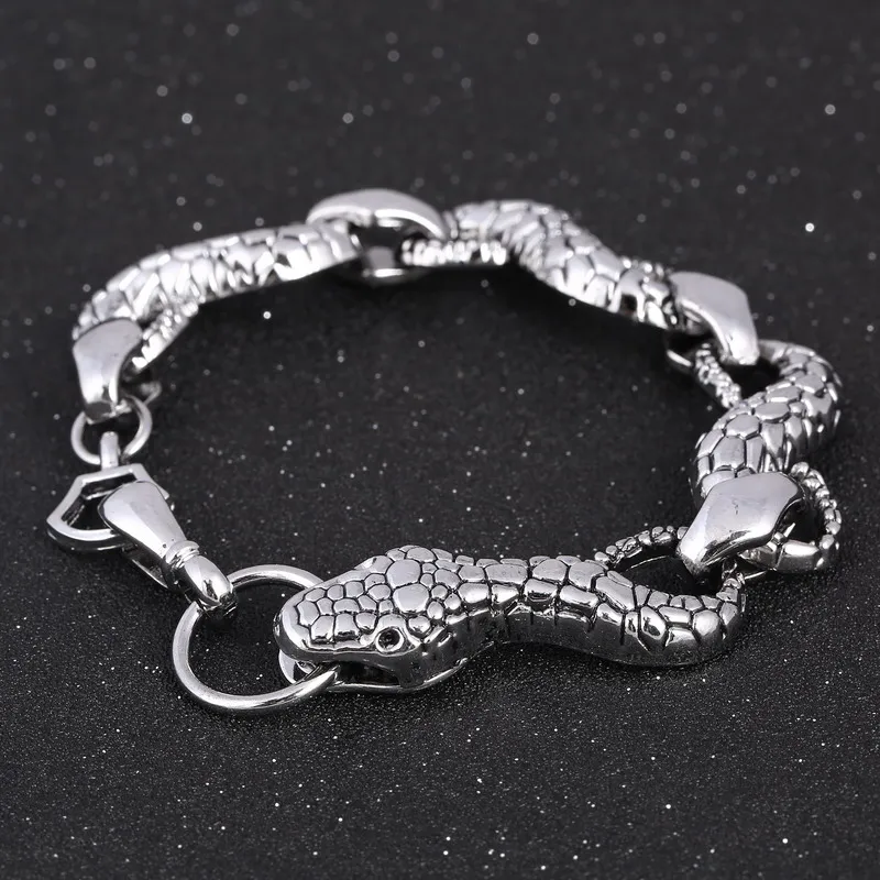 

New Arrival Bracelet Stainless Steel Snake Gothic Punk Men Polished Printed Bangle Bracelet Silver Plated Men Bracelet