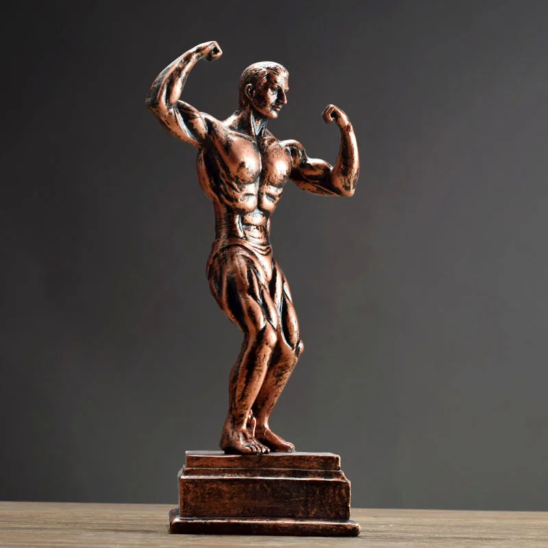 bronze США Бодибилдинг мышечный человек скульптура Европейская смола украшения Статуя персонажа Искусство украшение дома аксессуары Статуэтка ремесла - Цвет: bronze