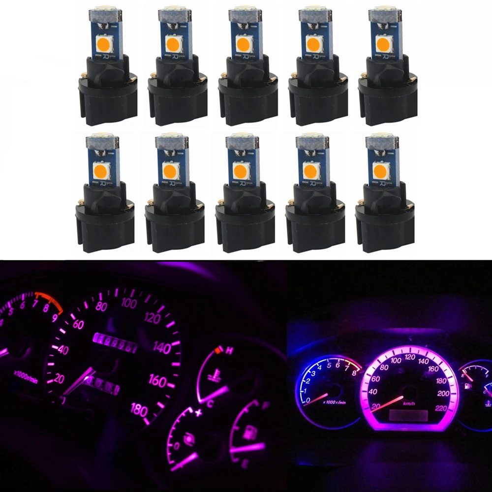 WLJH 10x T5 светодиодный светильник 7 цветов PC74 Поворотная розетка Индикатор Интерьера приборная панель кластерный светильник лампа для ford - Испускаемый цвет: Розовый