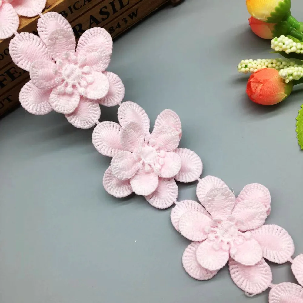 2 yard Pink Plum blossom Flower Lace Trim Ribbon Fabric Embroidered Wedding Applique DIY Sewing Craft Crochet Dress Clothes | Дом и сад