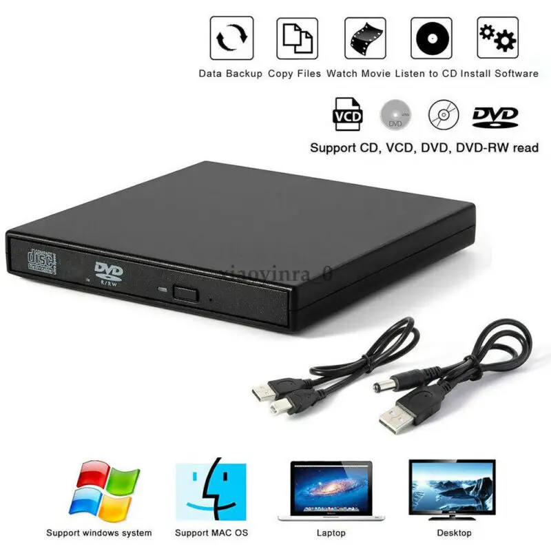 Внешний USB 2,0 DVD RW CD писатель Тонкий привод горелки ридер плеер для ПК ноутбука