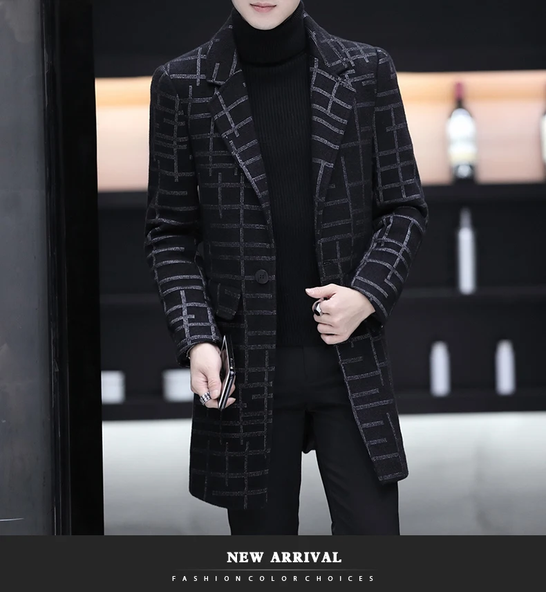 Men's windbreaker new spring and autumn winter slim wool woolen coat European and American fashion high quality long coat male Men's windbreaker new spring and autumn winter slim wool woolen coat European and American fashion high quality long coat male