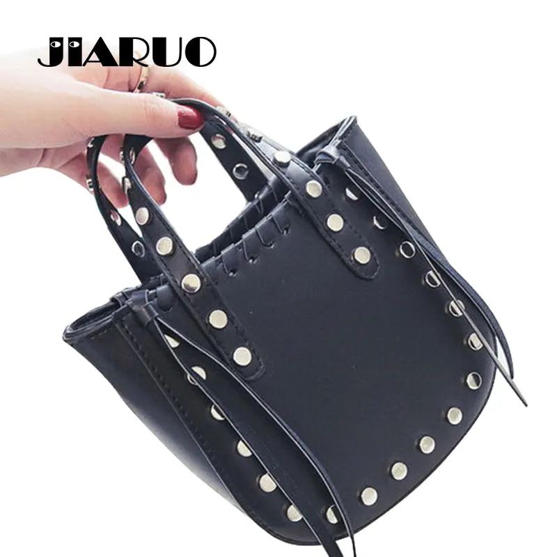  2017 Punk Rivet Women Leather Small Mini top-Handle Handbags Tote Bag Ladis Sling Shoulder Messenger Crossbody Cross body Bag 