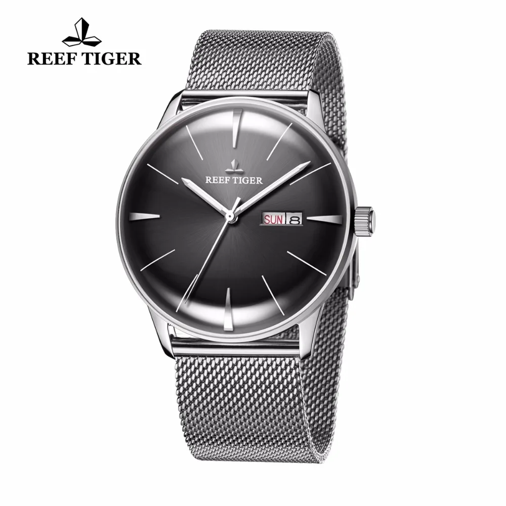 Новые часы Reef Tiger/RT для мужчин, выпуклые линзы, часы из нержавеющей стали с датой дня аналоговые часы RGA8238