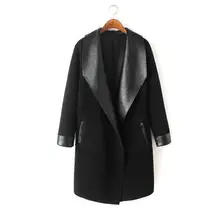 Большие размеры, осеннее и зимнее Европейское и американское женское толстое пальто из овечьего меха, искусственная кожа, черное пальто с отворотом/XL-5XL