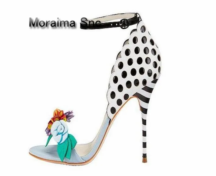 

Moraima Snc women sandals polka dot mixed colors ladies shoes high heels beautiful flowers for woman in summer plus size 35-42