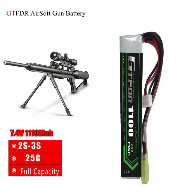 

GTFDR POWER 7.4V 1100mAh 25C 2s Airsoft Gun Battery AKKU Mini Airsoft Gun Battery RC model Tamiya connector