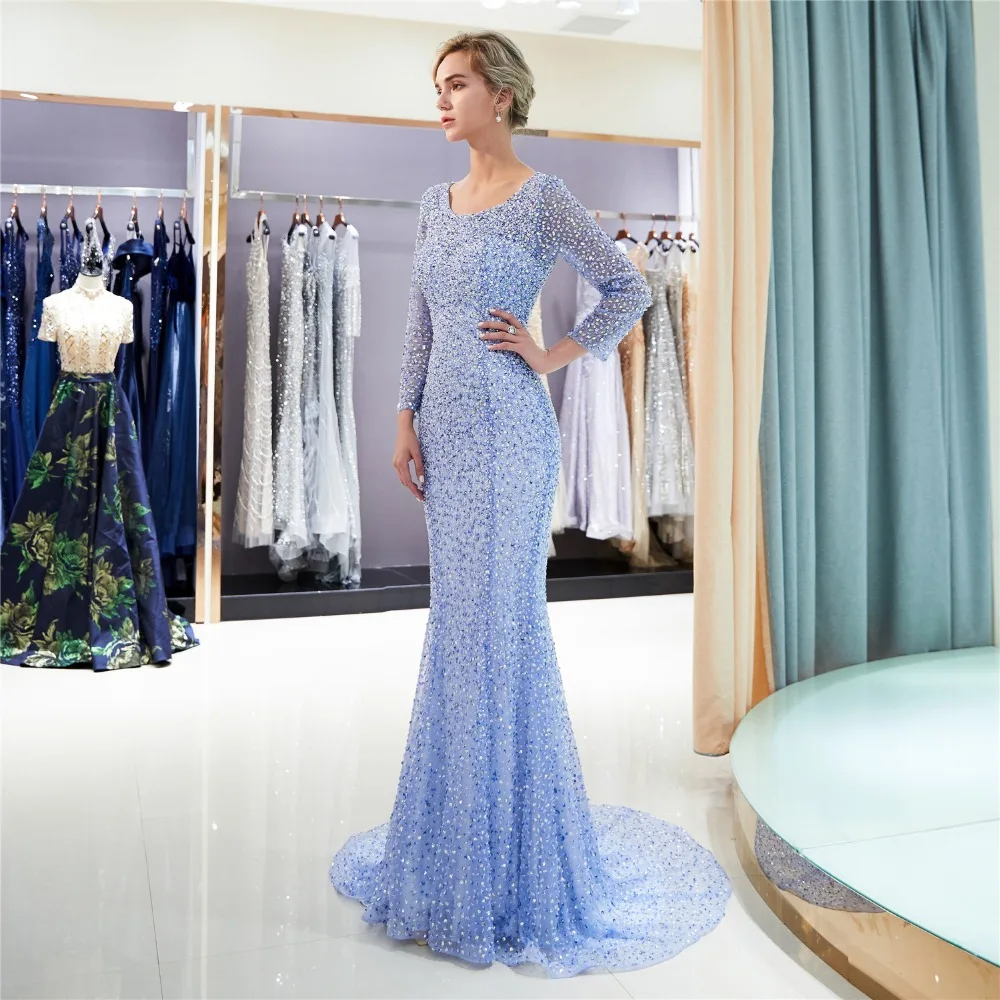 Forevergracedress Роскошные платья с длинными рукавами для выпускного вечера Русалка Тюль бисером Формальные платья большого размера на заказ