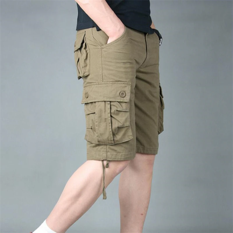 Летние мужские шорты Карго, хлопковые армейские военные Свободные повседневные шорты с несколькими карманами, мужские тактические мешковатые брюки, большие размеры 40 42 44