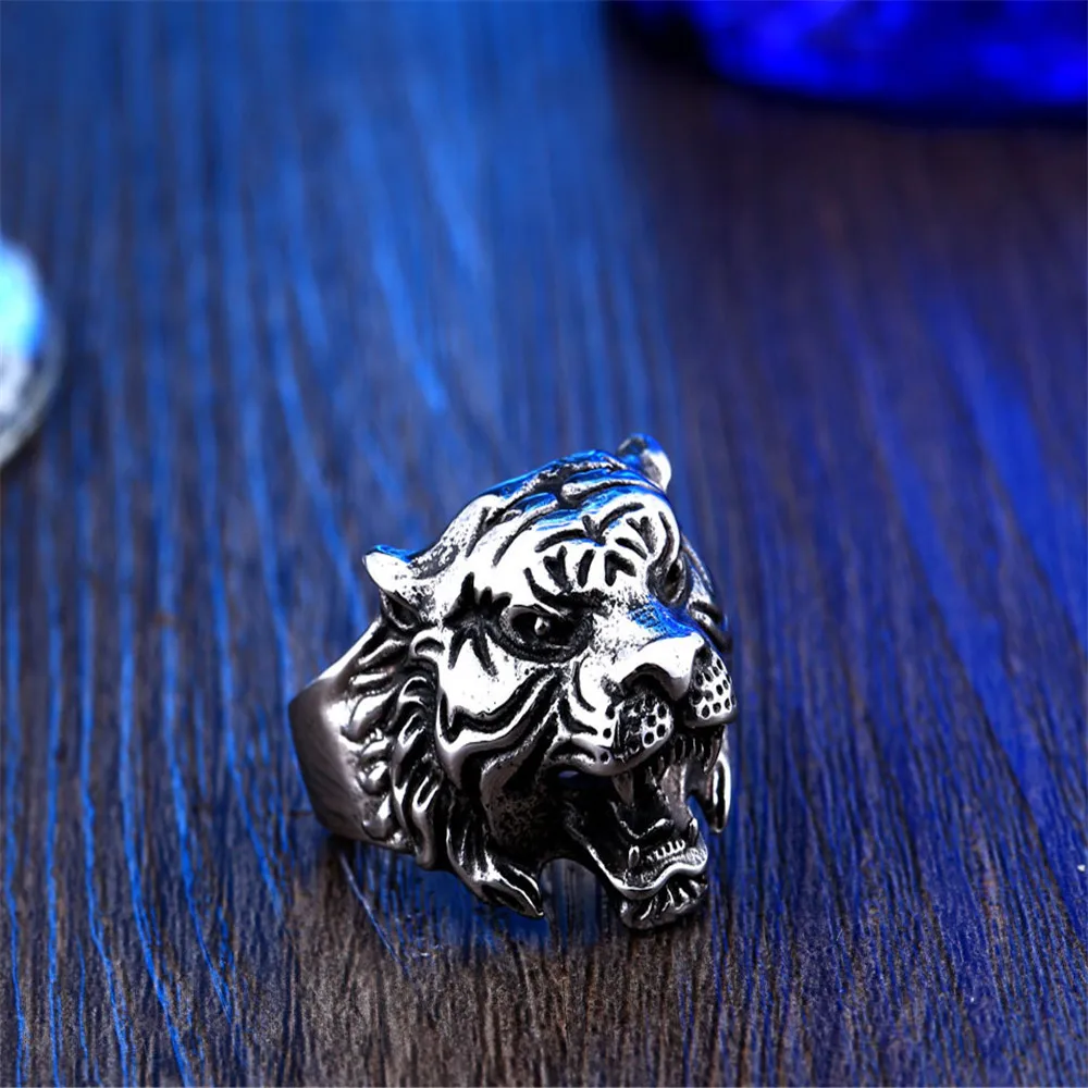 Модное кольцо в стиле панк с изображением головы тигра и черепа мужские Модные