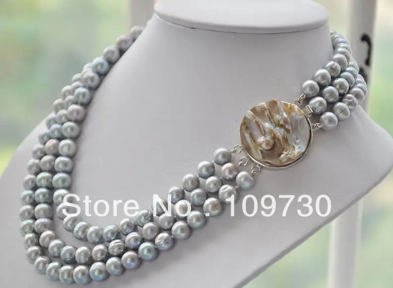 

Jewelry 001750 triple strands AAA 10-11MM tahitian silver gray pearl necklace 17-19