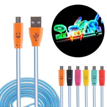 LED Micro USB Cable 1M Light Durable Micro USB Charger Data Sync Cord for Samsung for Android Phone Smile Mini USB Cable