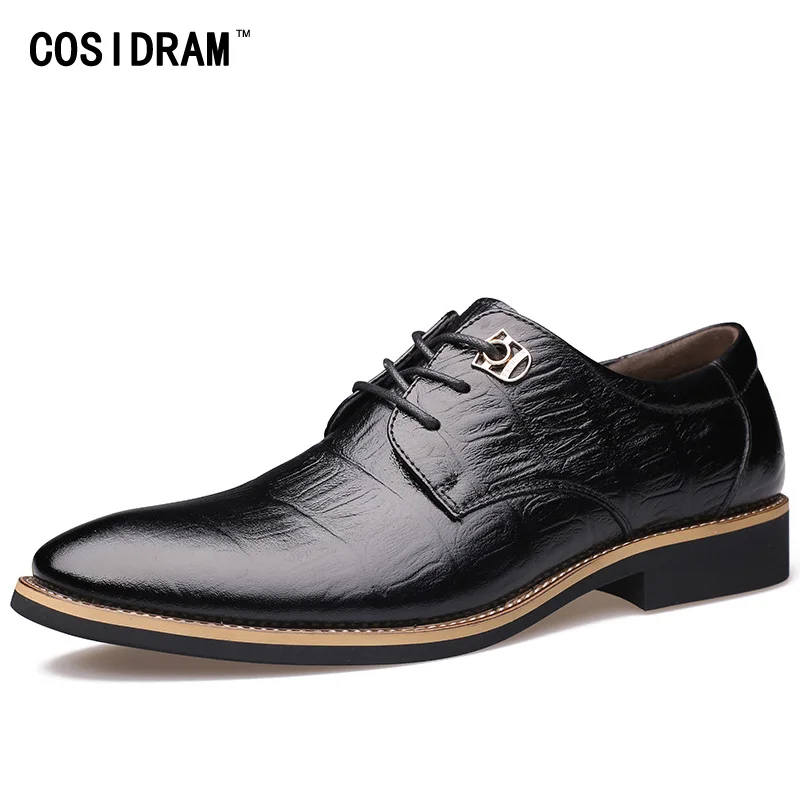 

COSIDRAM Luxury Genuine Leather Men Formal Shoes Pointed Toe Dress Business Shoes New 2018 Men Oxfords Male Black Brown BRM-943