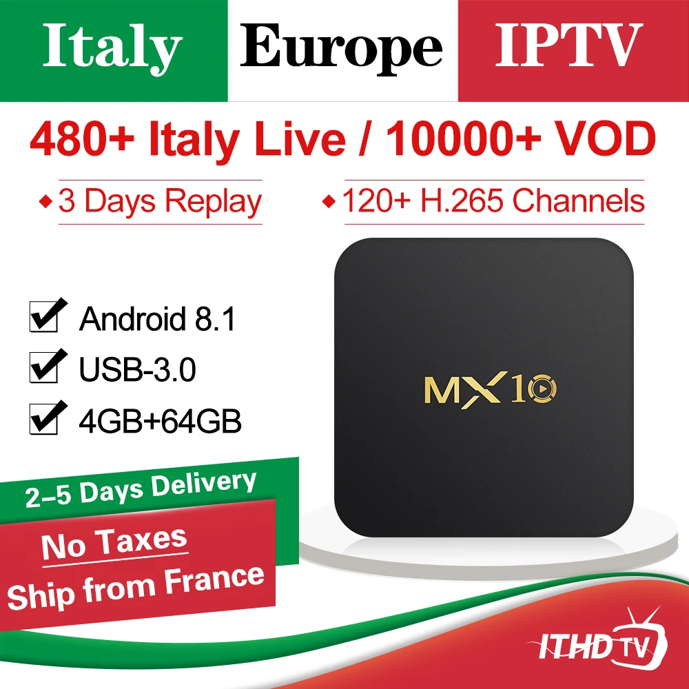 

Italy IPTV Box MX10 Android 9.0 Tv Box With Italian IPTV Subscription France Arabic Spain Portugal Turkey Italia Set Top Box