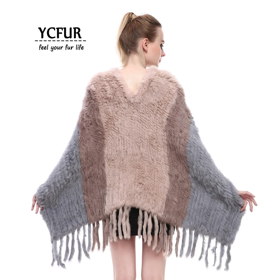 YCFUR, женское пончо, шаль, зимняя, натуральный мех кролика, шали, пончо с кисточками, натуральный мех, палантины, шарфы, женские