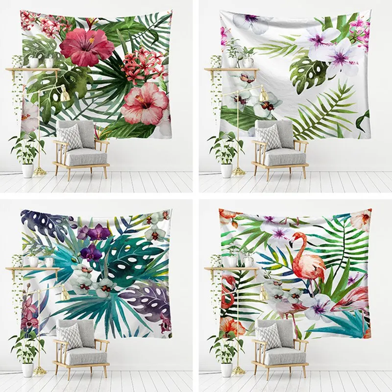 Summer Square Beach Towel Flamingo Green Leaf Flower Printed Tapestry Picnic Throw Microfiber Towel Bohemia Home Decor Mats