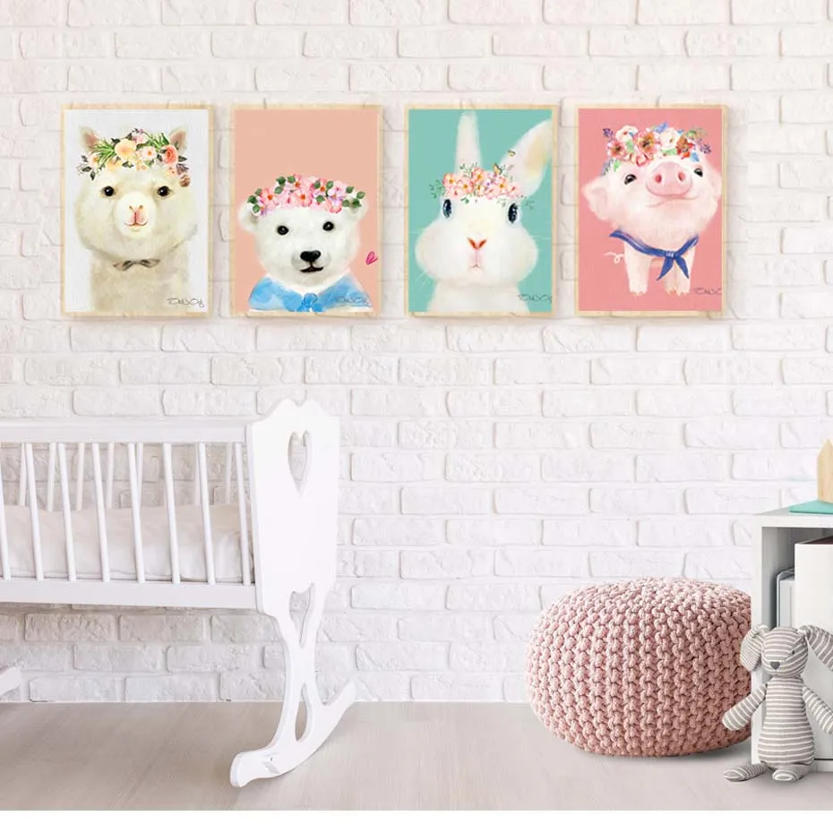 Cartoon Vivid Animals Pig Rabbit Penguin Wall Art Murals Poster&Prints Canvas Painting For Kids Bedroom Wall Picture Home Decor (5)