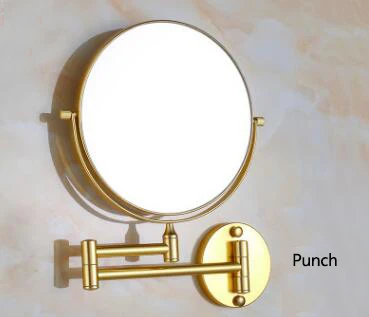 Punch installation Двустороннее складное зеркало для макияжа с поворотом на 360 градусов для ванной комнаты, позолоченное настенное двойное удлиненное зеркало для ванной - Цвет: Punch installation
