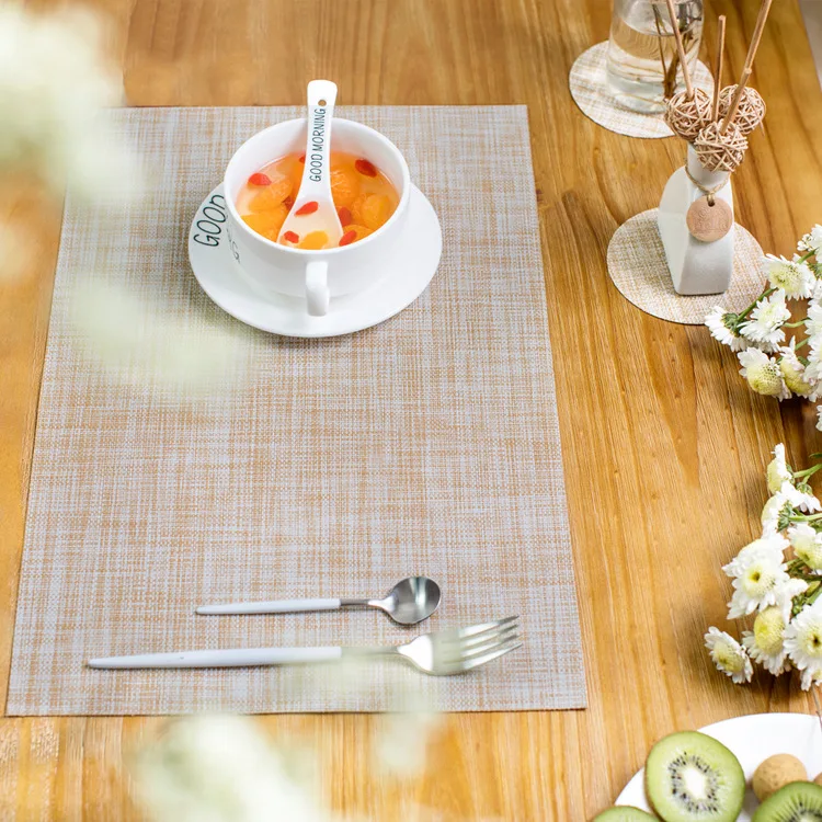 Flax Weave Placemat Fashion Pvc Dining Table Mat Disc Pads Bowl Pad Coasters Waterproof Cloth Slip-resistant