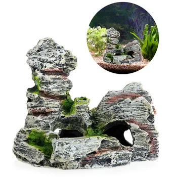 

New 1PC Mountain View Aquarium Decoration Moss Tree House Resin Cave Fish Tank Ornament Decor Landscap Decorative