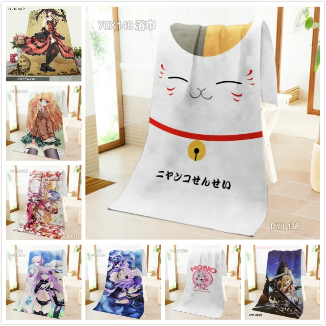 

Anime Sexy Towel Body Bath Beach Microfiber Towels Touhou project Hyperdimension Neptunia One Punch Man Date A Live 70x140cm