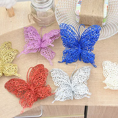 multi color HAOCHU 6 шт./партия Бабочка Рождественская Ветка лозы Декор Праздничная сцена реквизит художественная красивая бабочка дисплей окно шопп DIY - Цвет: multi color