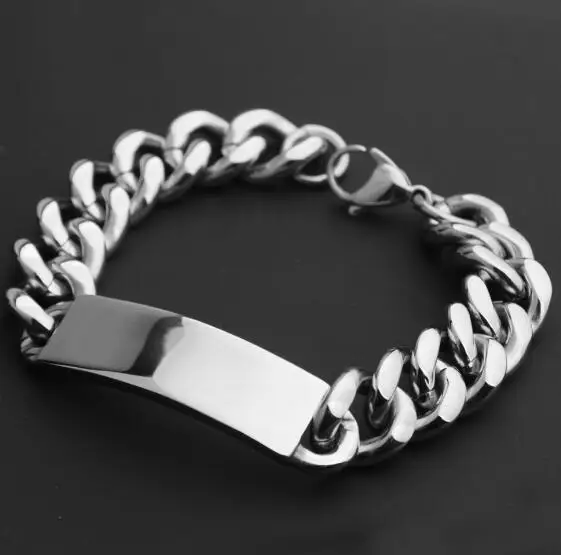 Серебряный высокополированный браслет из нержавеющей стали Curban Curb Link, ювелирный браслет, украшение для мужских подарков 15 мм 9''