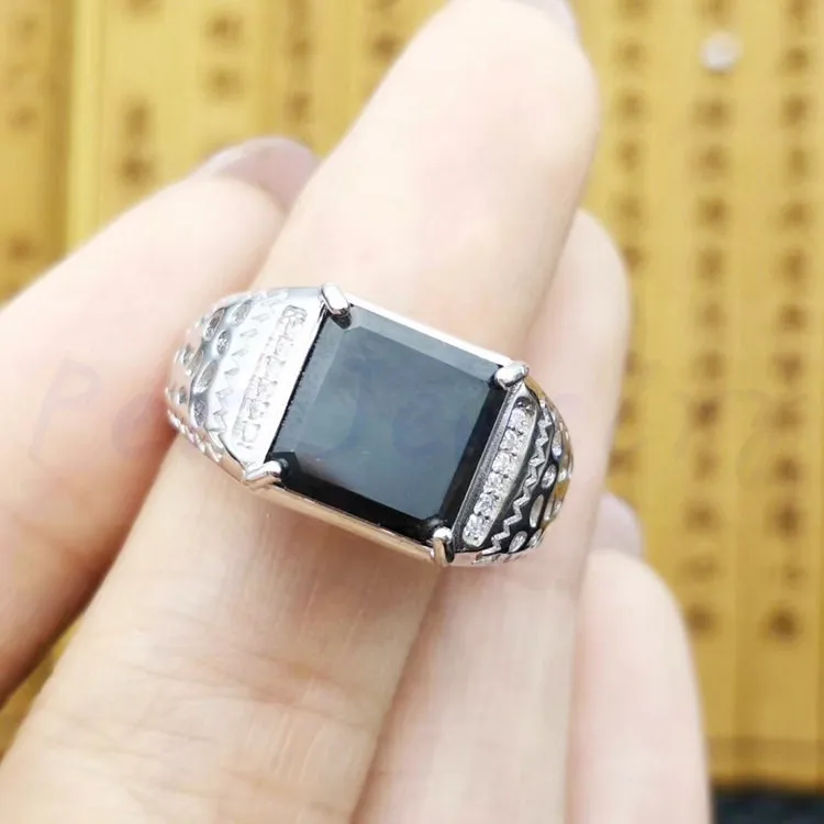 Для мужчин кольца кольцо с сапфиром в Jewelry натуральной сапфир 925 Серебро 10*10 мм 4ct драгоценных камней# BL18091405
