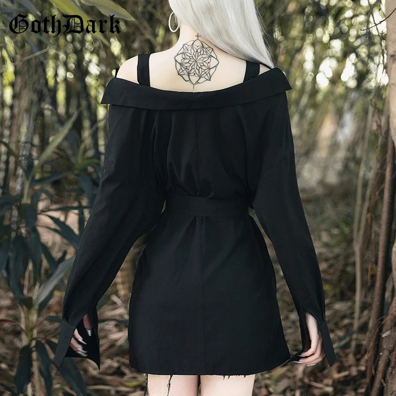 Готическое темное эстетическое гранж черное готическое женское платье на одной пуговице асимметричное лоскутное с длинным рукавом женское платье с рюшами в стиле панк