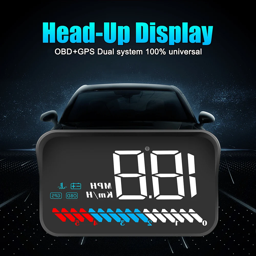 Автомобиль HUD на лобовое стекло Дисплей Аварийная сигнализация Предупреждение с OBD II Интерфейс цифровой проекции для Tesla модель 3 Bmw E46 E90 Ford Audi