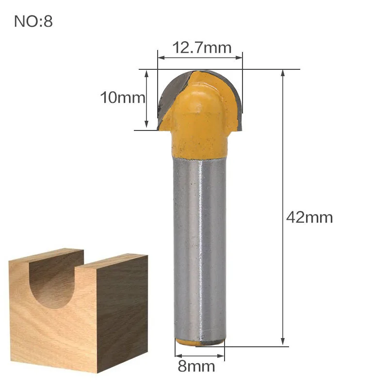 13 шт. 8 мм хвостовик древесины маршрутизатор бит прямой Концевая фреза триммер очистка заподлицо отделка угловая круглая бухта коробка биты инструменты фреза RC - Длина режущей кромки: No8