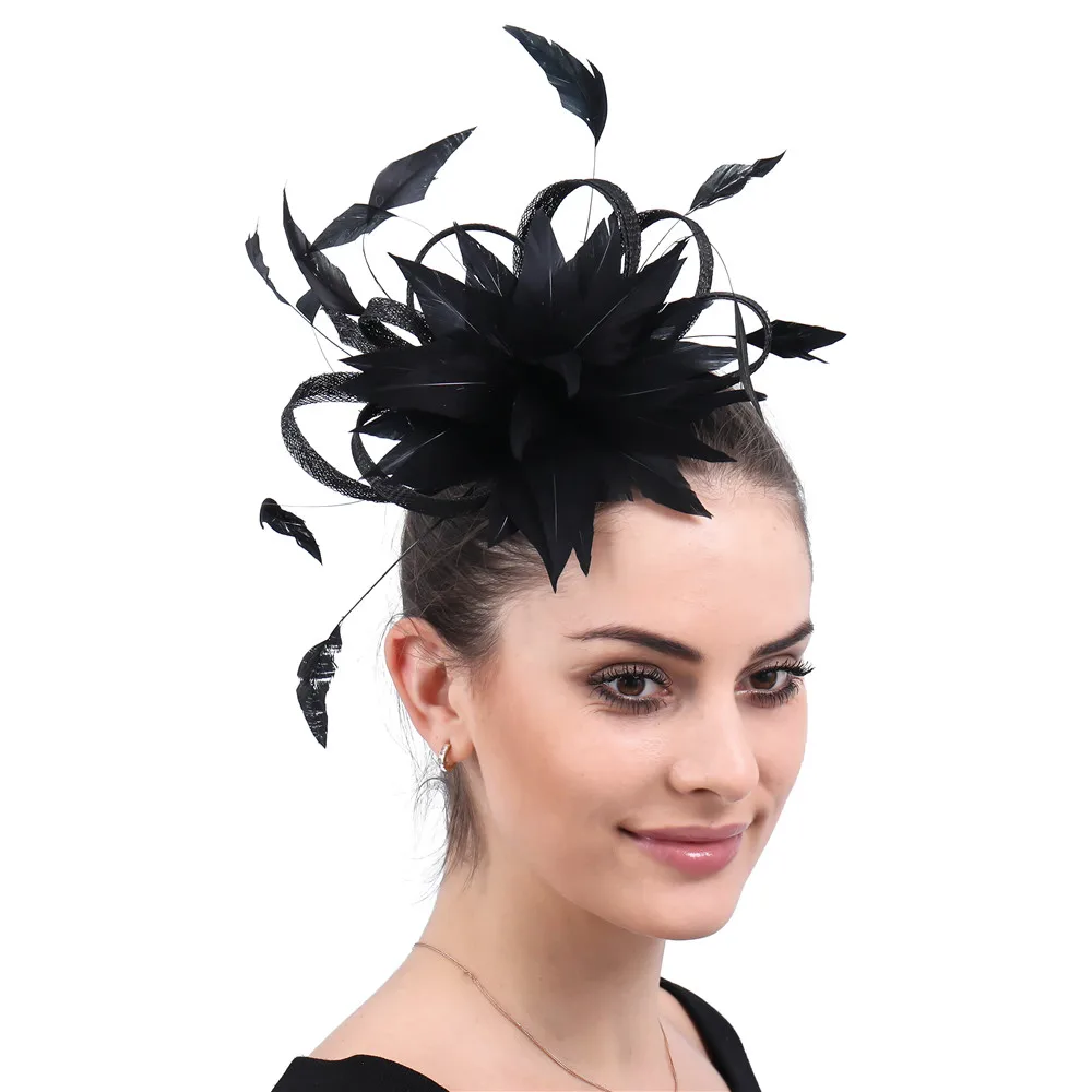 Женские перья цветок головные уборы millinery заколка для волос аксессуары для женщин заколки для волос бисер с перьями резинки вечерние волос партия церковь