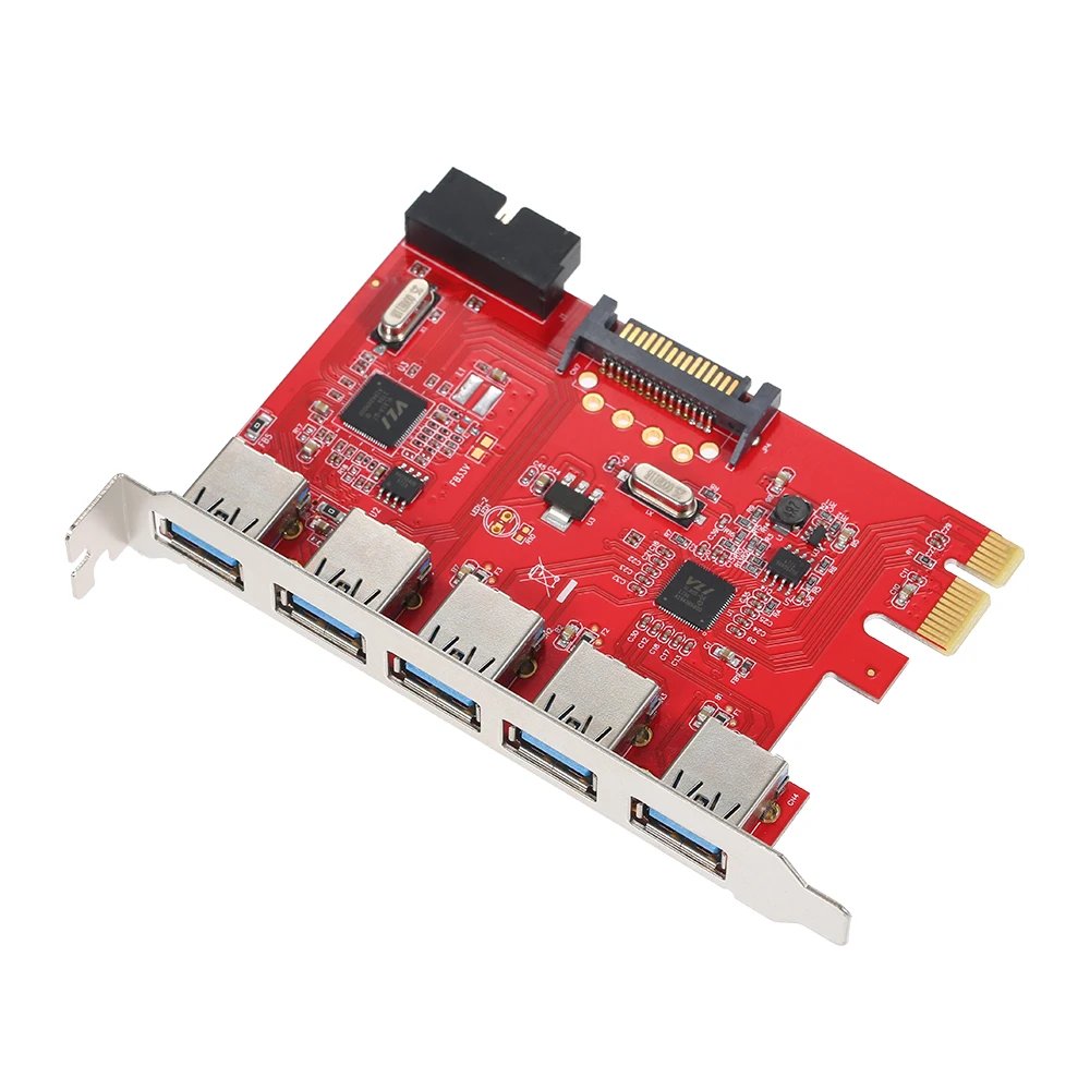 PCI-E к USB 3,0 5 портов Экспресс-Плата расширения Mini PCI-E USB 3,0 адаптер контроллер концентратор внутренний 20Pin разъем 15Pin питание