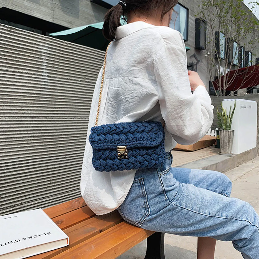 Womens Woven Colorful Bag Handmade Texture Wild Explosions Handbags Portable Single-shoulder Fashion Messenger Bolso Mujer YL4