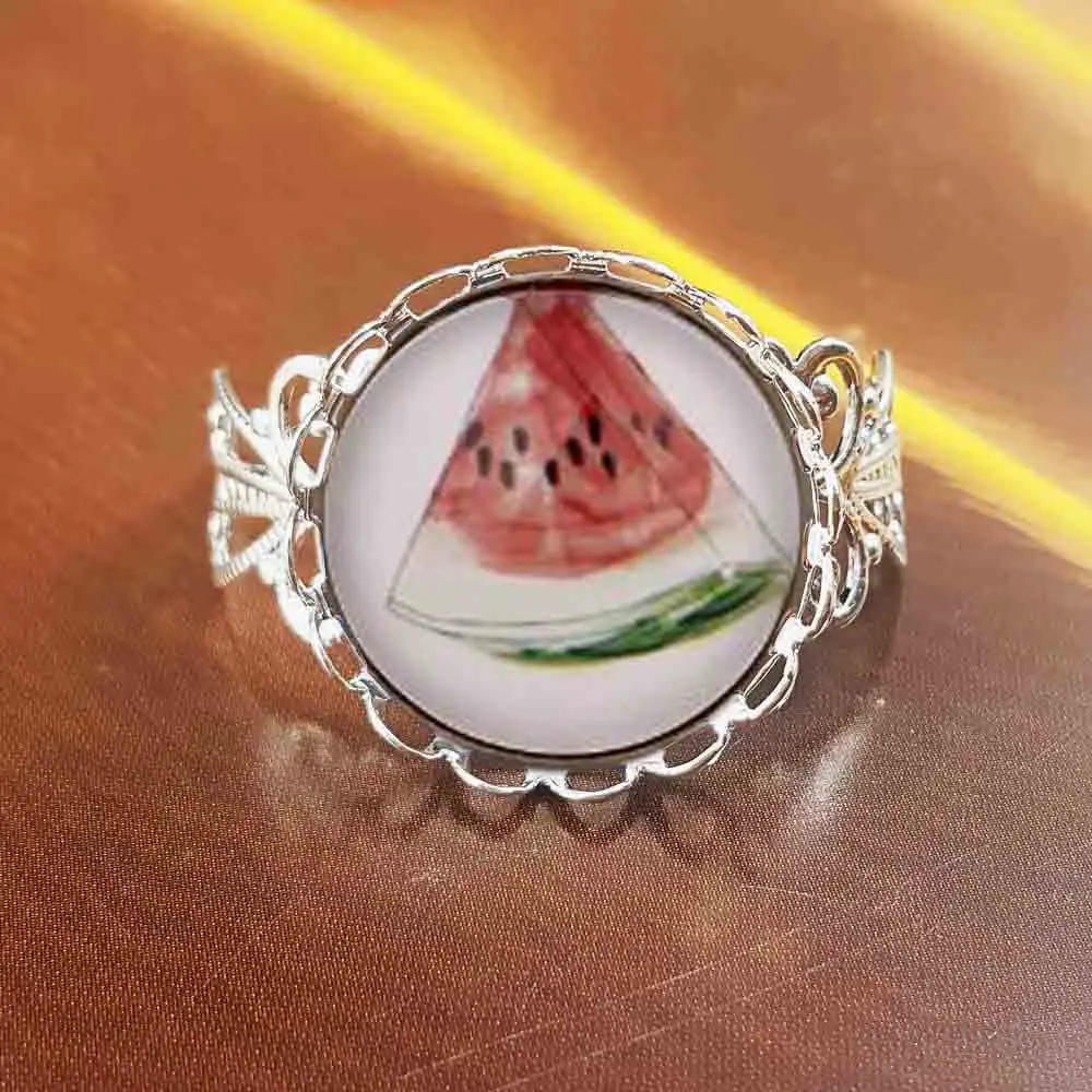 Qiyufang Vintage Jewelry Painted Watermelon Glass Cabochon Post rings