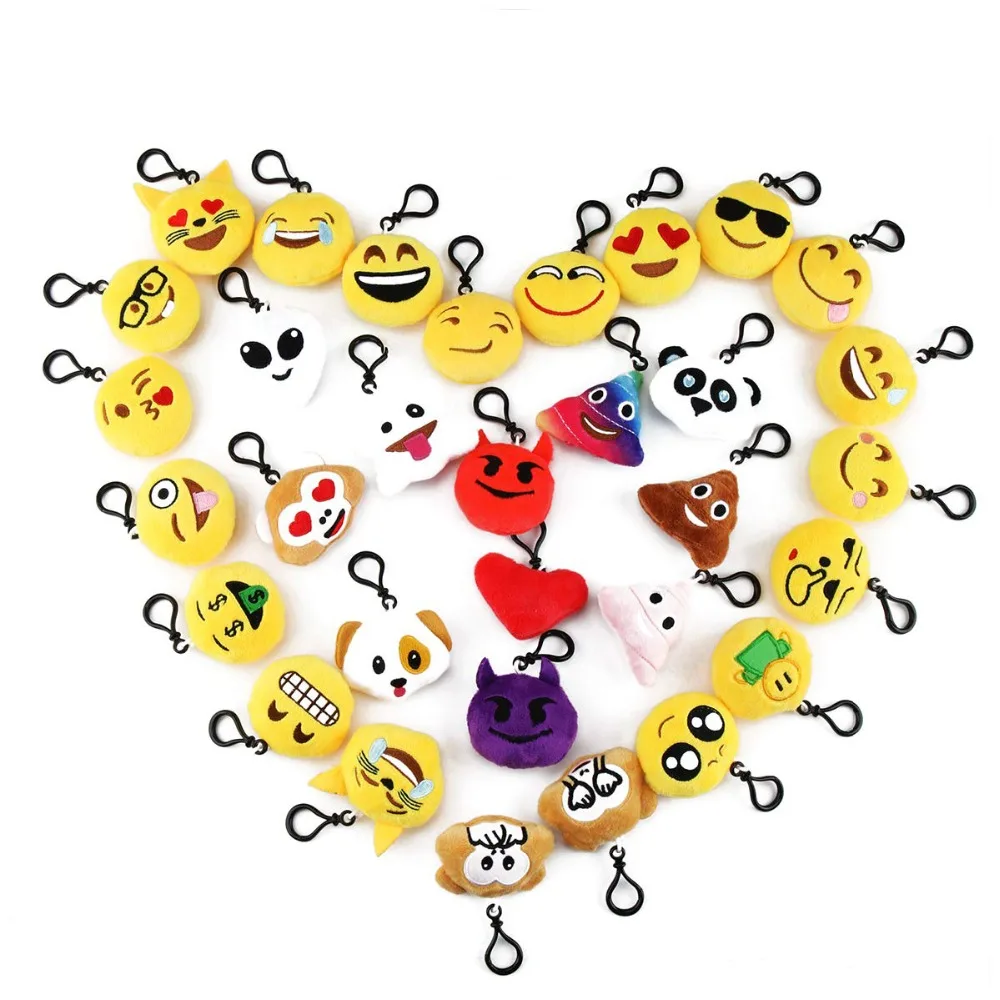 

44 PCS Mini Emoji Keychain Emoji lovely pillow Emoticon pads Keychain Soft Party Bag gift stuffing toy for kids
