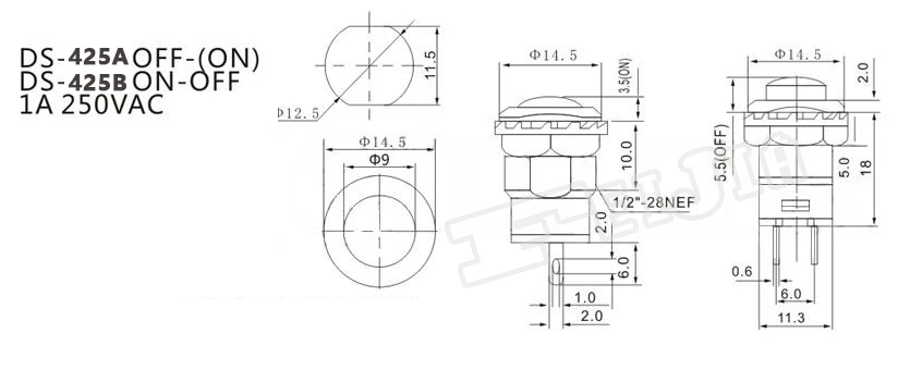 DS-425A Кнопка Цвет Черный 1A/250VAC OFF-ON 2Pin самоблокирующимся кнопочный переключатель 20 шт./лот