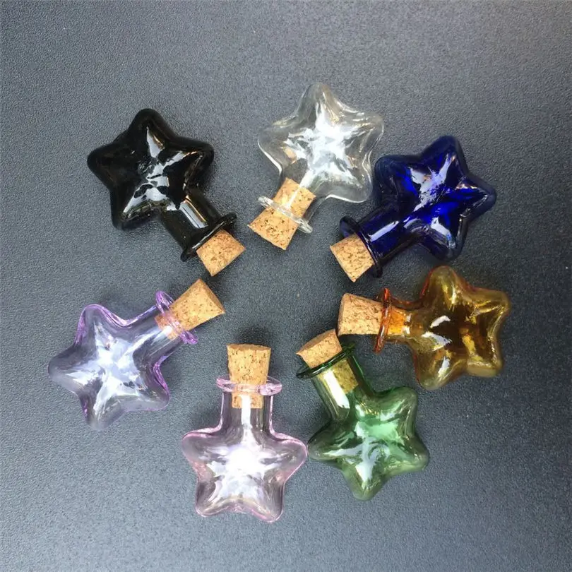 Mixed 7 Colors Mini Glass Bottles With Corks Star Shaped Small Perfume Pendants Jars DIY Gifts Cute Art Vials 10 Sets | Дом и сад