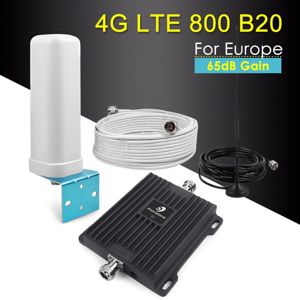 

4G LTE 800 Signal Repeater Band 20 Fast 4G Network 800mhz Mobile Signal Booster 65dB Gain 4G LTE Amplifier Cellular Repeater Kit