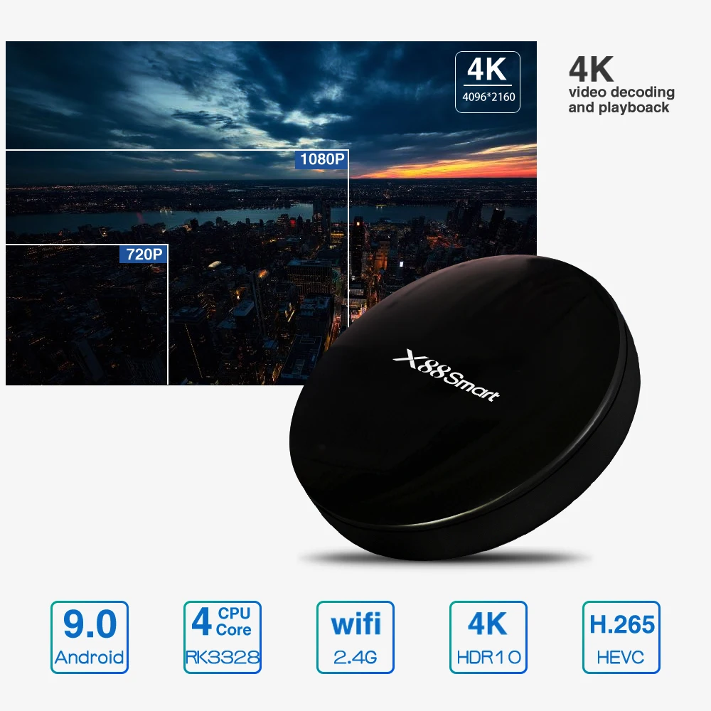 X88 Smart TV BOX 4G DDR4 32GB 2.4G Android 9.0 RK3328 Quad Core High Speed 2.4G WIFI 4K 4K VP9 Set Top Box