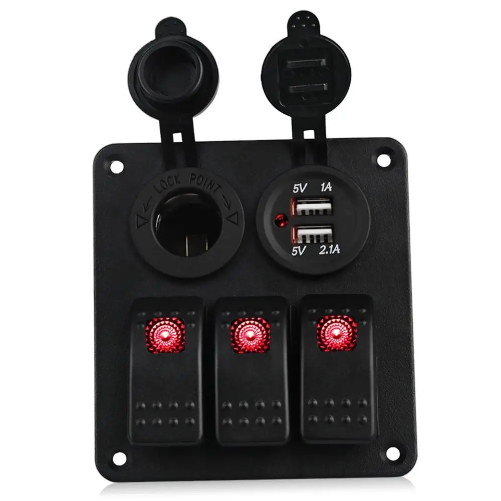 3 Gang Red LED 3/6 банда двойное зарядное устройство USB морской лодки RV кулисный переключатель Панель 12 V~ 24 V универсальный автомобиль панель управления для лодки с Зажигалка для сигарет розетка - Цвет: 3 Gang Red LED