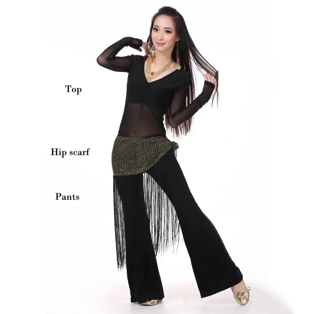 black gold 3 pcs Женская одежда для танца живота женские болливудские танцевальные костюмы для тренировок/выступления танца живота Vestido Indiano Danza Del Vientre - Цвет: black gold 3 pcs