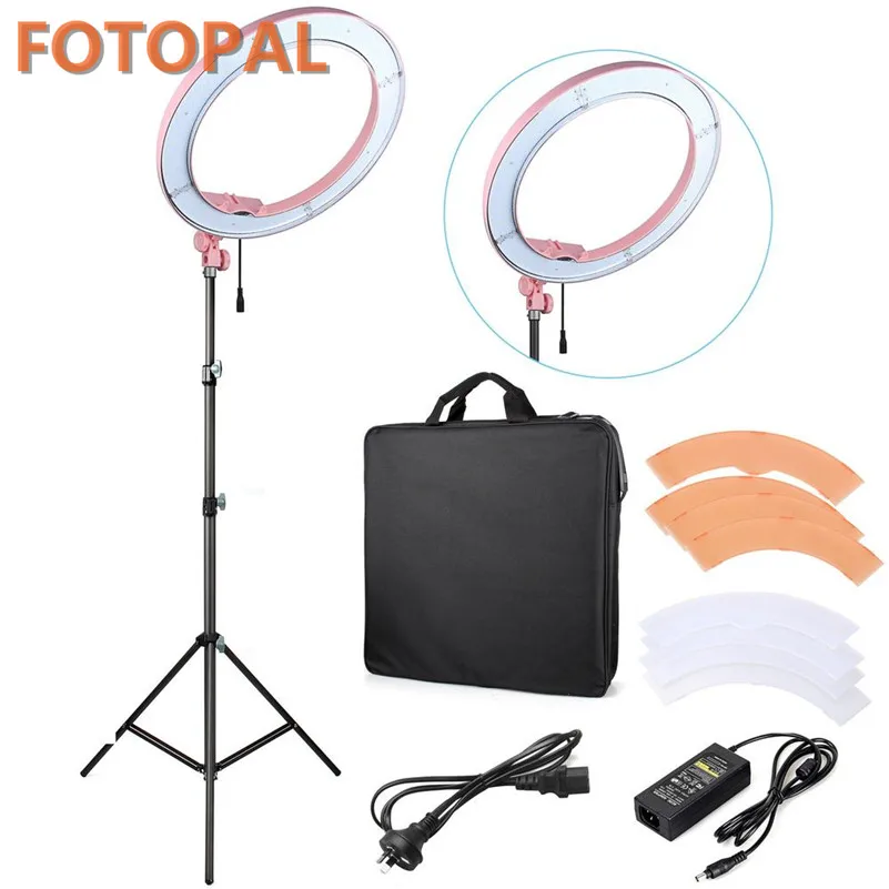 ضوء رينغ لايت Fotopal Pink Color 180 LED مع حامل ثلاثي وحقيبة مناسب لتصوير البورتريه ومحتوى الفيديو - Image 1