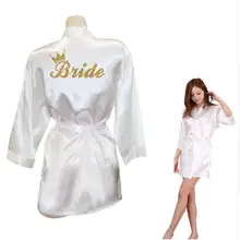 Невесты корона команда невесты золотой блеск печати кимоно халаты искусственного шелка женщин девичник Свадьба Wear Одежда