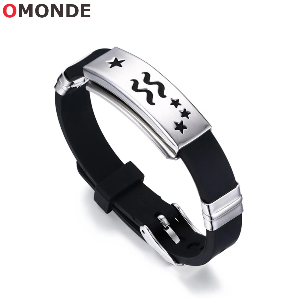 

12 Zodiac Bracelets Virgo Libra Scorpion Constellation Sign Charms Black Silicon Horoscope Band for Men Women Jewelry Adjustable