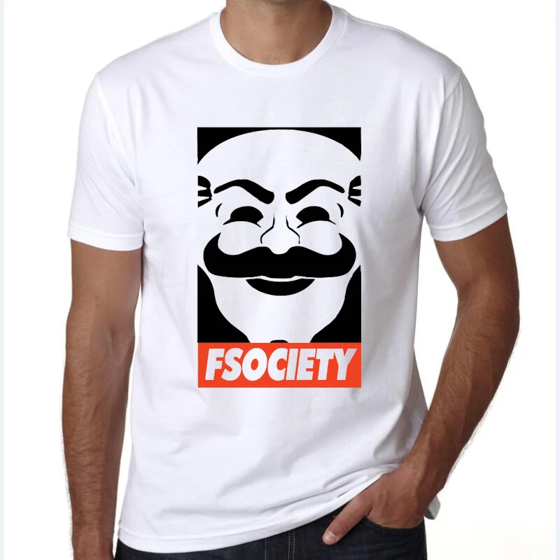 Mr Robot футболки мужская мода Fsociety маска печатная Футболка Лето короткий рукав ТВ шоу робот логотип мужские топы