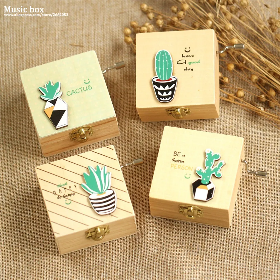 New Creative Handmade Wooden Cartoon Succulents music box ...