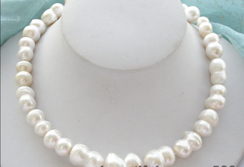 

z3304 Big 17" 23mm white baroque double freshwater pearl necklace NEW